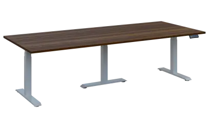 FLEXIMEET 250-100 výškově nastavitelný stůl, kovová podnož stříbrná, deska 25 mm, široký 2500 mm, ořech královský